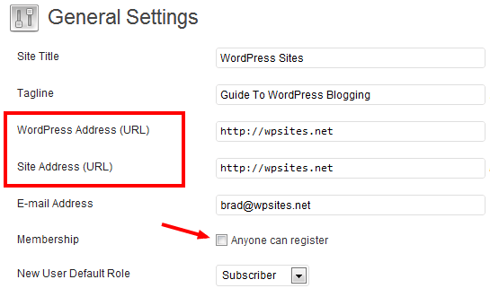 General WordPress settings