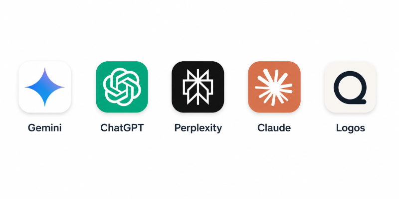 comparison of ChatGPT, Gemini, AI Overviews, Claude and Perplexity for business visibility