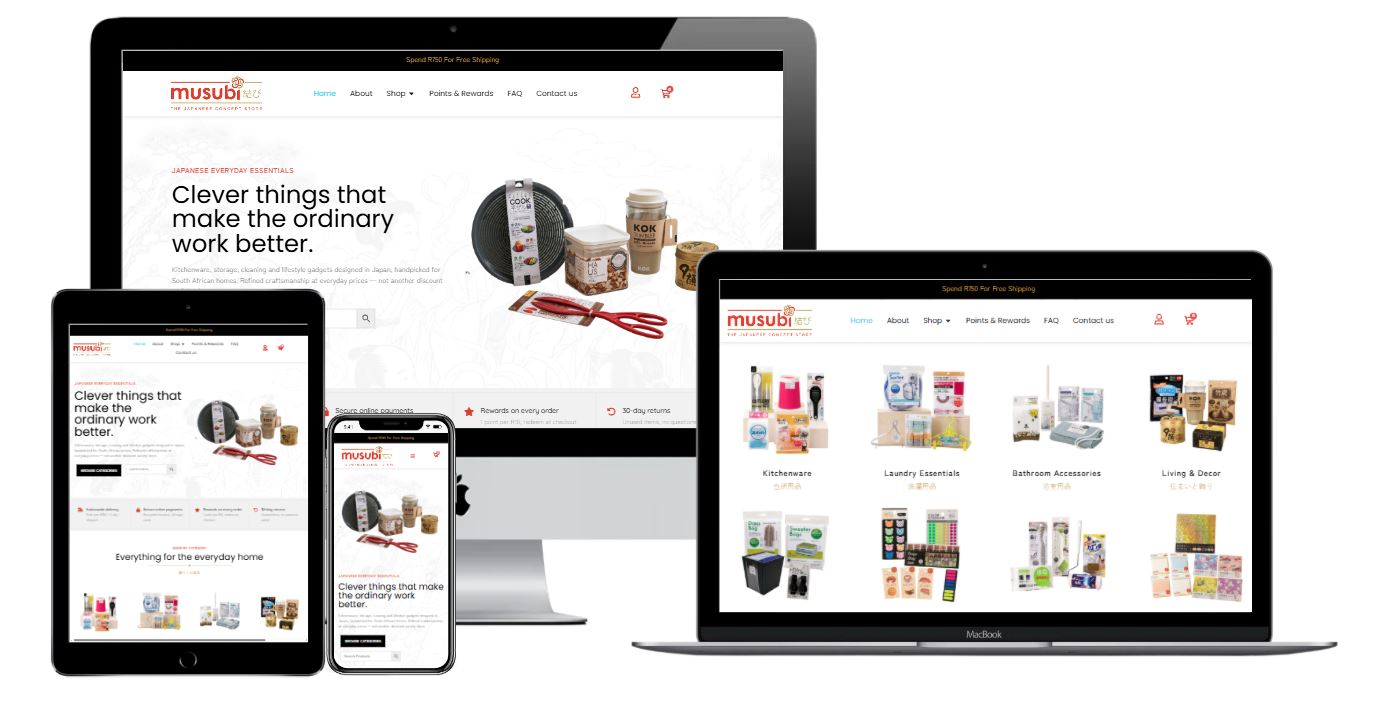 The Musubi Japanese concept store homepage, built in WooCommerce by New Perspective Design