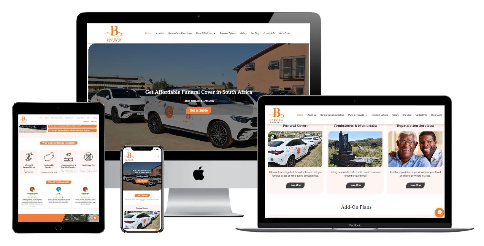 Baroka Funerals national funeral brand website designed by New Perspective Design