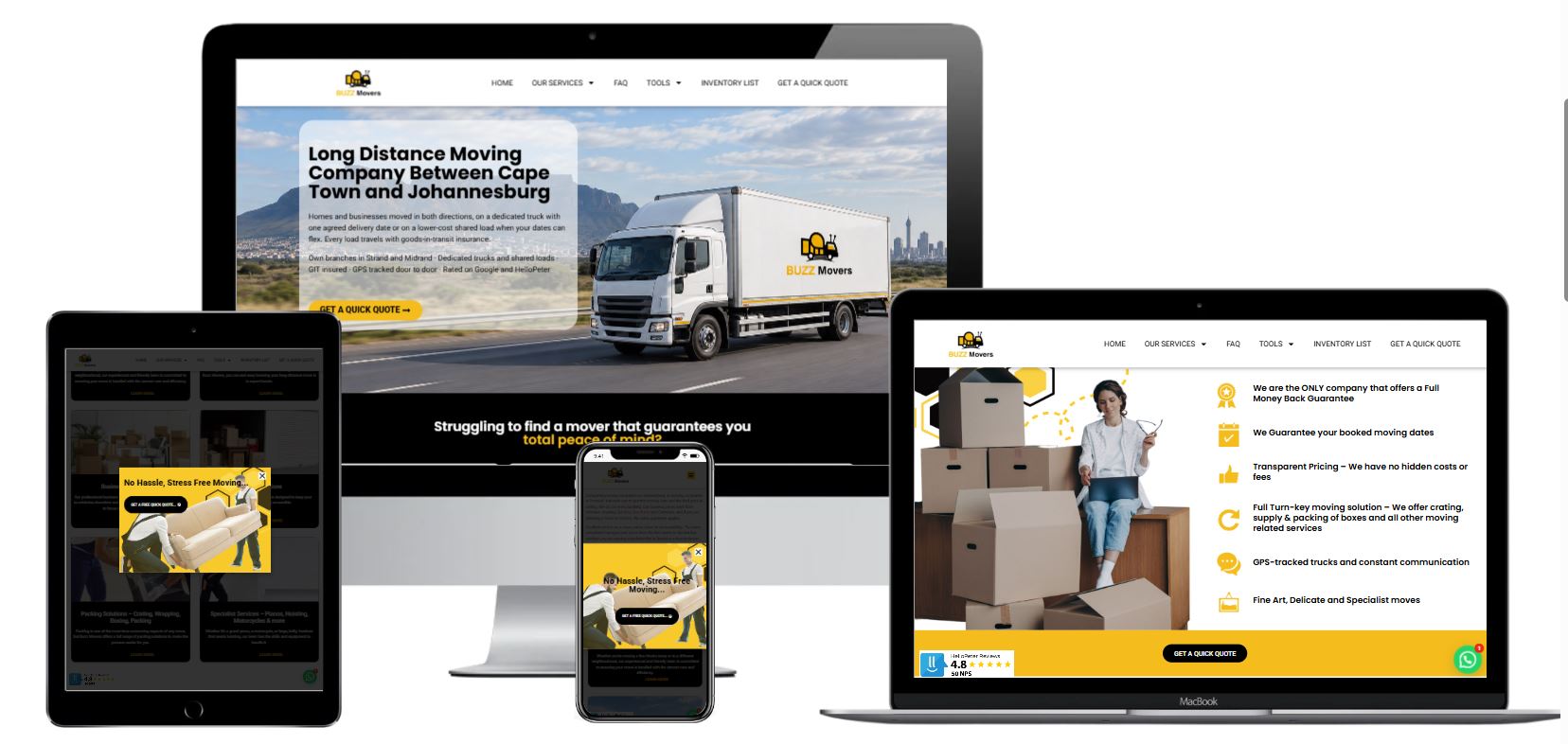 Buzz Movers removals website and Google Ads landing pages by New Perspective Design